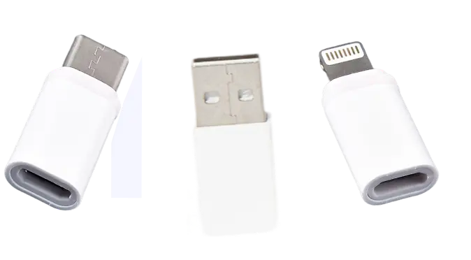 Three USB connectors on a white background